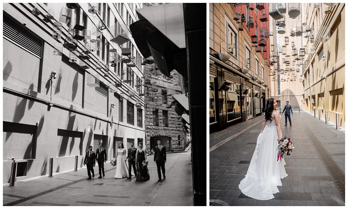 angel place, bird cages, real wedding, urban wedding, couple portraits, sydney wedding photographer, street photography